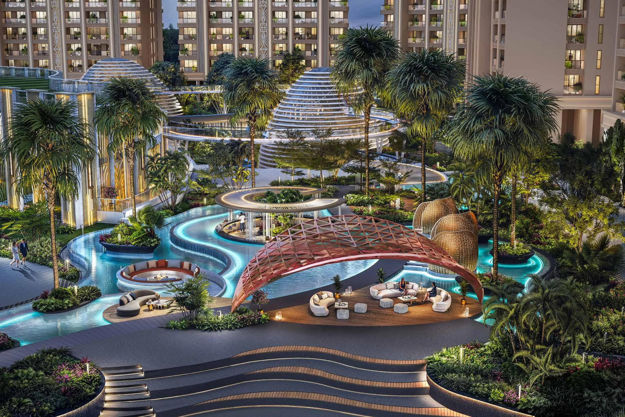Westin Residences pool deck by night